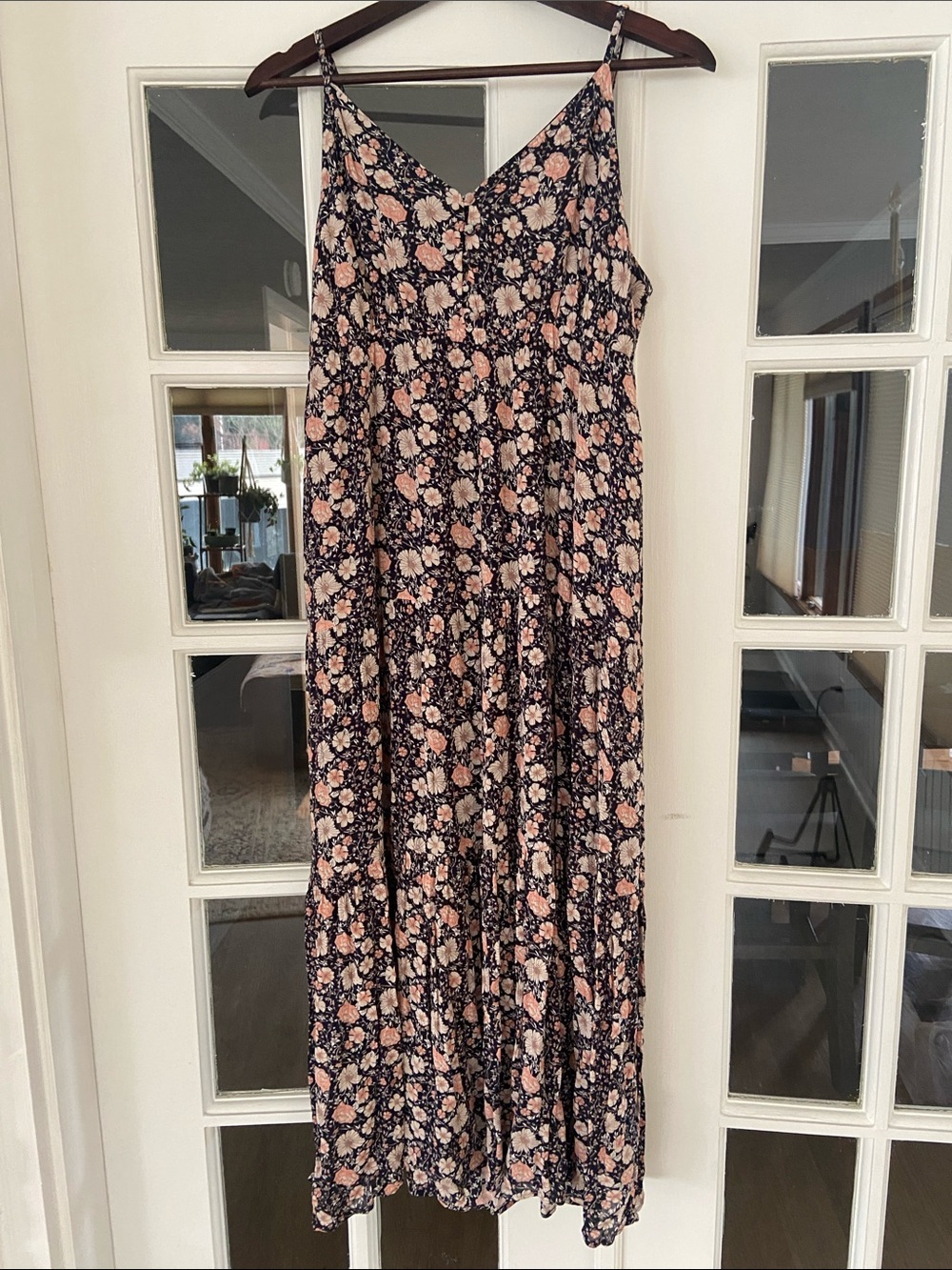 Gentle Fawn Black Floral Midi Dress with Blush Pink Flower Accents